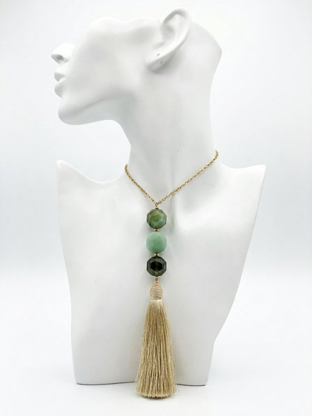 Silk & Stone Boho Tassel Pendant Necklace - Goldtone & Raw Stone - 32"